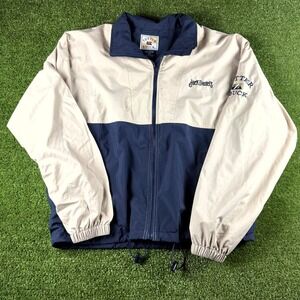 Cutter & Buck Jack Daniels Windbreaker Jacket Mens Medium Navy Tan Full Zip